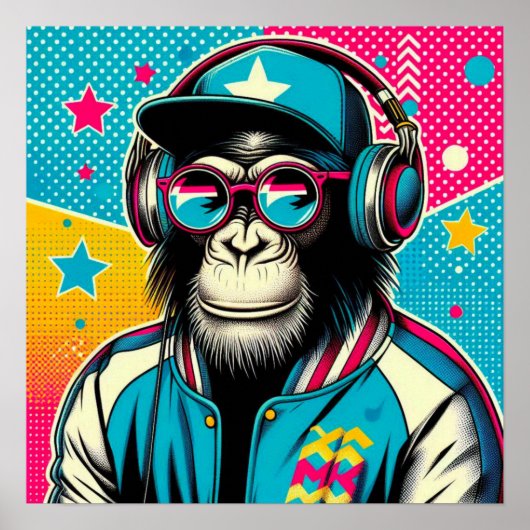POSTER CHIMPANZEE POP-ART 4 (Devant)
