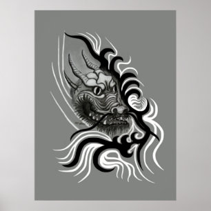 Poster China Dragon in Tattoostyle