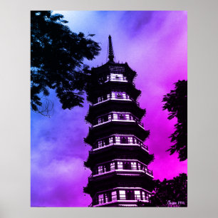 Poster Chine Ancien Canton la pagode fleurie