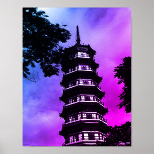 Poster Chine Ancienne Canton la pagode fleurie