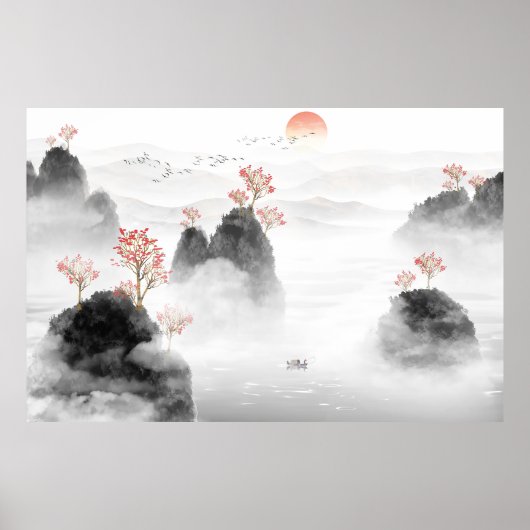 Poster Chine Artistique Conception Encre Peinture Paysage (Devant)