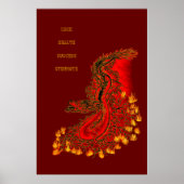 Poster Chine Dragon rouge et or design (Devant)