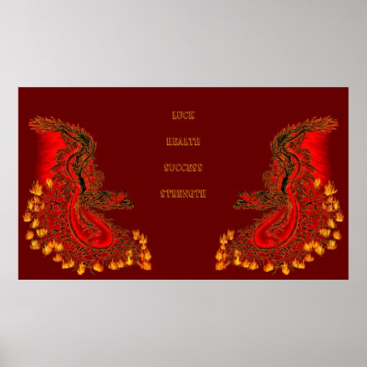 Poster Chine Dragon rouge et or design (Devant)
