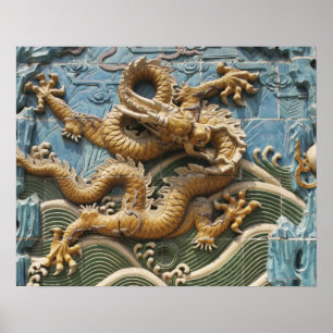 Poster Chine, Pékin, Beihai Park, Neuf Écran Dragon,