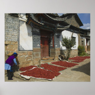 Poster CHINE, province du Yunnan, Tianshengying. Séchage