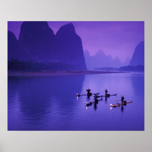 Poster Chine, rivière Li. Pêcheurs au cormoran. (Devant)