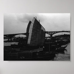 Poster Chine vintage Changsha xiang jiang bateau