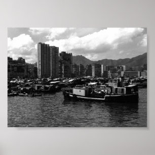 Poster Chine vintage Hong Kong rivière des péniches