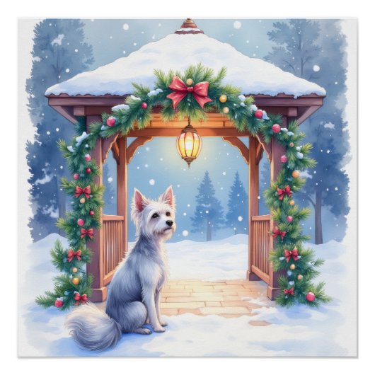Poster Chinese Crested Snowy Gazebo Christmas Art (Devant)