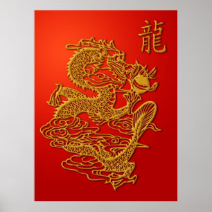 Poster Chinese drakenillustratie