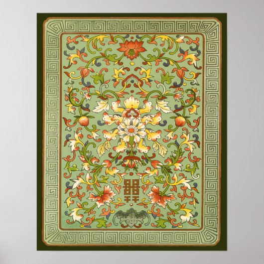 Poster Chinese Floral Peony Scrolls on Jade (Devant)