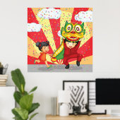 Poster Chinese New Year Kids Lion Dance and Lantern (Bureau à domicile)