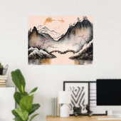 Poster Chinois Aquarelle rivière d'hiver et montagnes (Bureau à domicile)