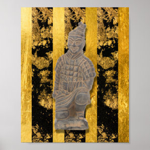 Poster Chinois Asiatique Terracotta Guerrier Or Mur Noir