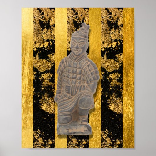 Poster Chinois Asiatique Terracotta Guerrier Or Mur Noir (Devant)