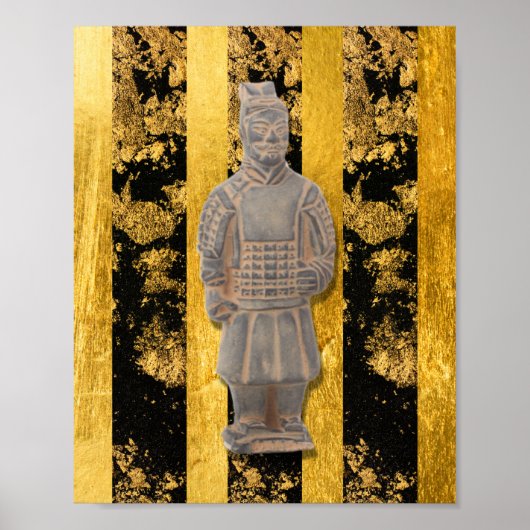 Poster Chinois Asiatique Terracotta Guerrier Or Mur Noir (Devant)