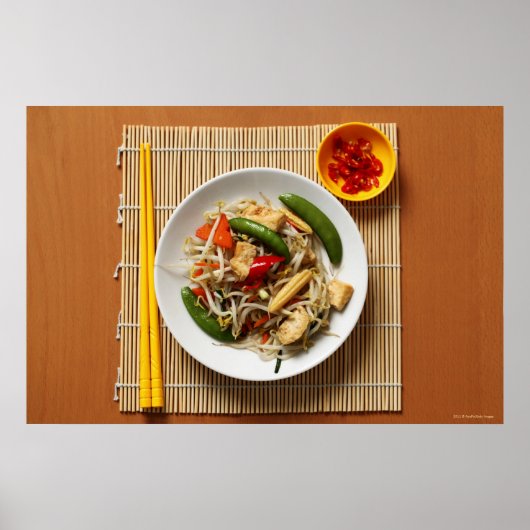 Poster Chinois remuer les légumes frits avec des piments (Devant)