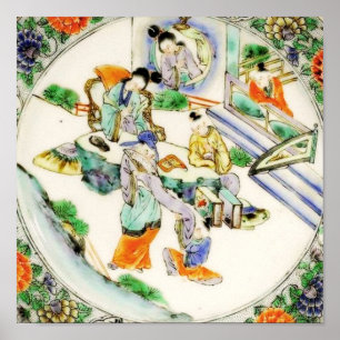 Poster Chinois Vintage antique Chinoiserie blanche Floral