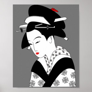 Poster chinoise geisha traditionnel