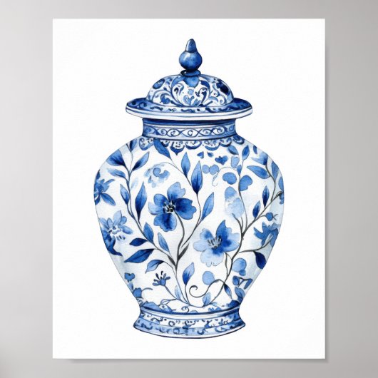 Poster Chinoiserie Aquarelle Jar (Devant)
