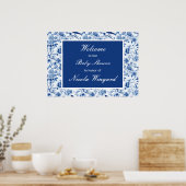 Poster Chinoiserie Baby shower des oiseaux et fleurs bleu (Cuisine)