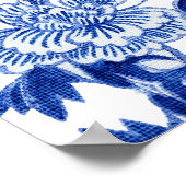 Poster Chinoiserie Bleu Blanc Oiseau Bienvenue Feuillage  (Coin)