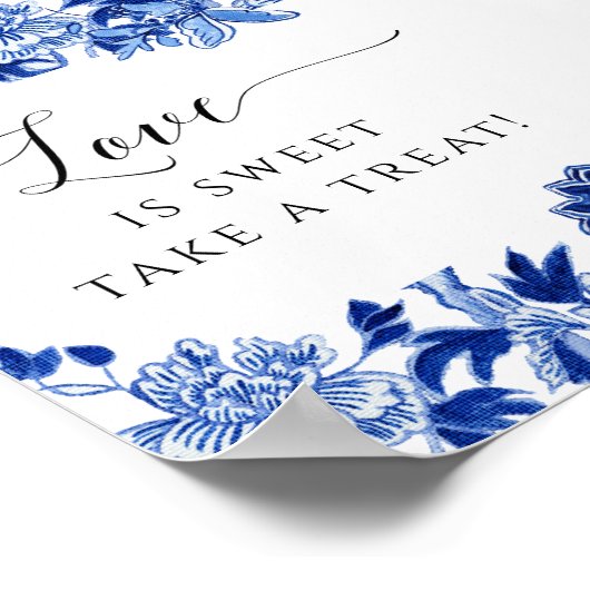Poster Chinoiserie Bleu et Blanc L'Amour est un Délicieux (Coin)