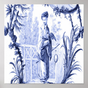 Poster Chinoiserie bleu et blanc Oriental chinois