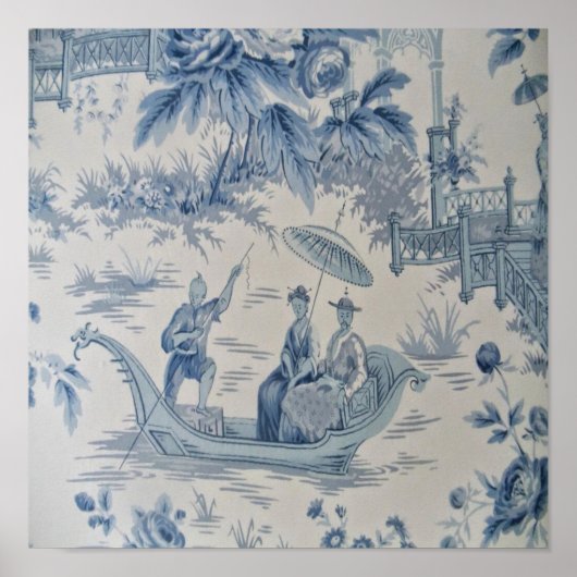 Poster Chinoiserie bleu et blanc Oriental chinois (Devant)