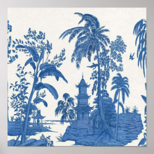 Poster Chinoiserie bleu et blanc Oriental chinois