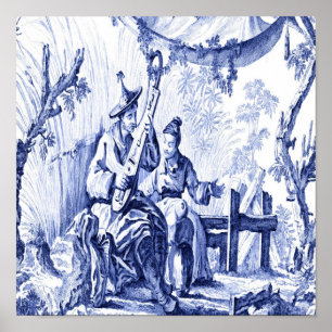 Poster Chinoiserie bleu et blanc Oriental chinois