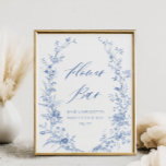 Poster Chinoiserie Bleu Fête des mariées barre<br><div class="desc">Panneau Flore bleu Hydrangea barre de fleurs | Un signe de barre de Fête des mariées bleue | Chinoiserie Bleue Fête des mariées barre de fleurs</div>