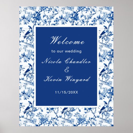 Poster Chinoiserie Blue Birds and Flowers Mariage (Devant)