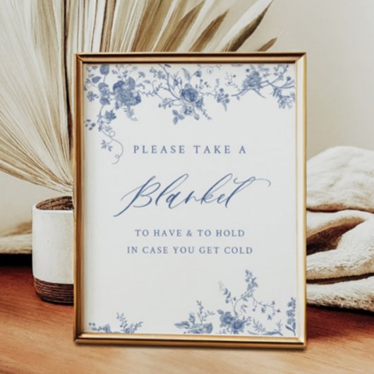 Poster Chinoiserie Blue Floral Prenez un signe de couvert