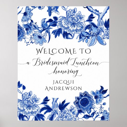 Poster Chinoiserie Blue White Welcome Bridal Luncheon  (Devant)