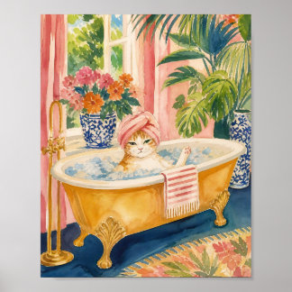 Poster Chinoiserie Chat Maximaliste Heure du Bain