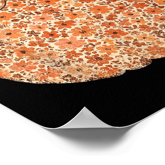 Poster Chinoiserie Chute Citrouille Floral Halloween drôl (Coin)