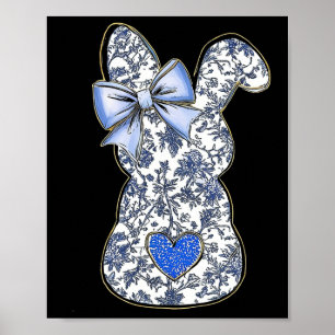 Poster Chinoiserie de Pâques Lapin Floral Avec Cute Blue