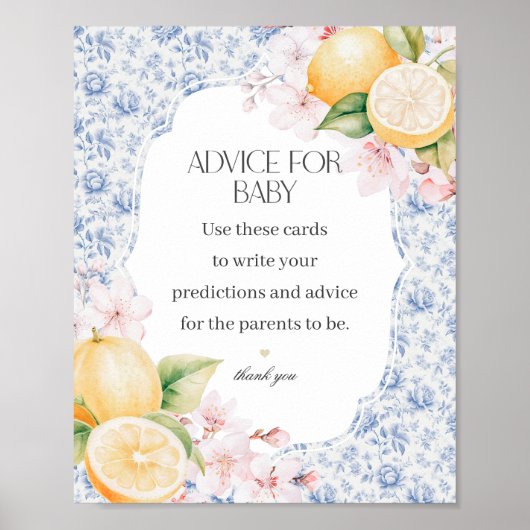 Poster Chinoiserie Lemon Tea Conseils pour le Baby shower (Devant)
