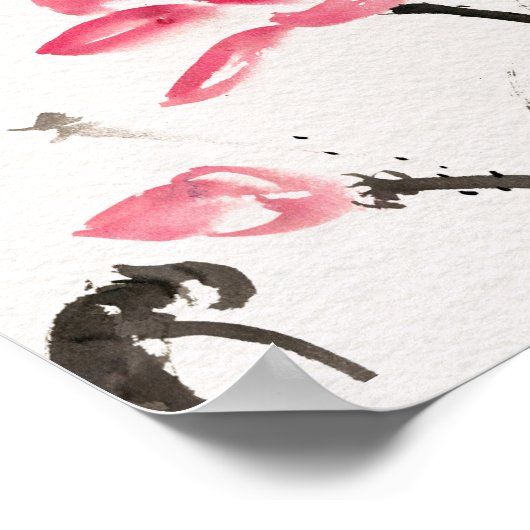 Poster Chinoiserie Libre Aquarelle Lotus Fleurs (Coin)