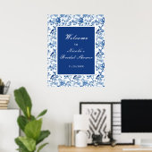 Poster Chinoiserie Oiseaux bleus et Fleurs Baby Shower (Bureau à domicile)