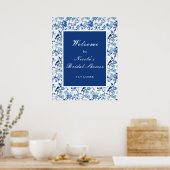 Poster Chinoiserie Oiseaux bleus et Fleurs Baby Shower (Cuisine)