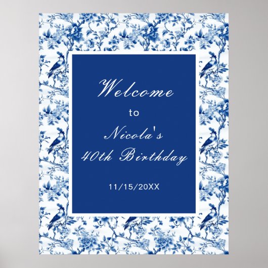 Poster Chinoiserie Oiseaux bleus et Fleurs Mariage (Devant)