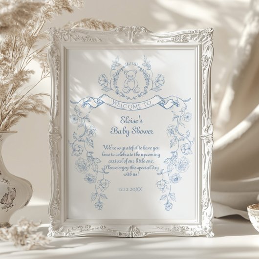 Poster Chinoiserie ours en peluche baby shower en toile B