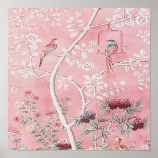 Poster Chinoiserie rose (Devant)