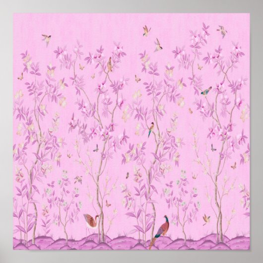 Poster Chinoiserie rose (Devant)