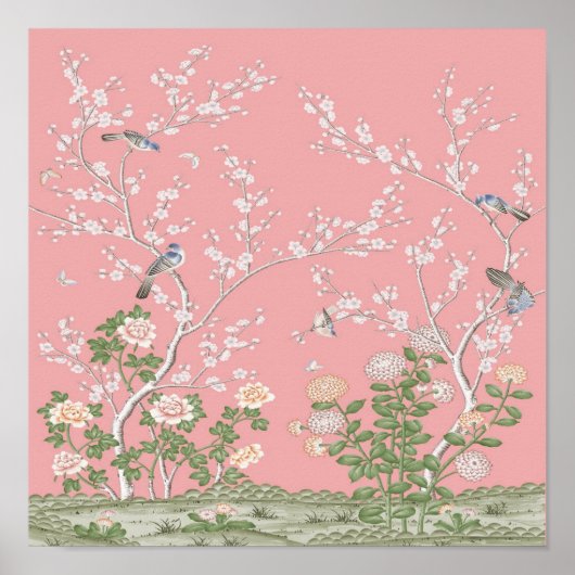 Poster Chinoiserie rose (Devant)