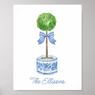 Poster Chinoiserie Watercolor Bow Topiary