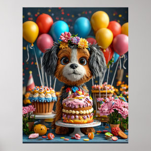 Poster Chiot adorable célébrant son anniversaire