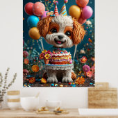 Poster Chiot Adorable Célébrant un Anniversaire (Cuisine)